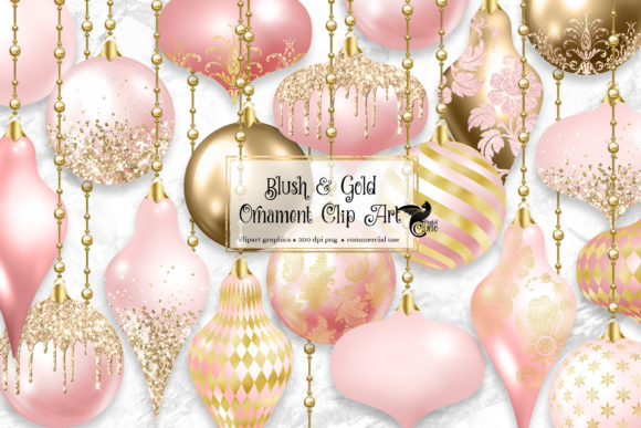Blush and Gold Christmas Ornaments Clipa Illustrations