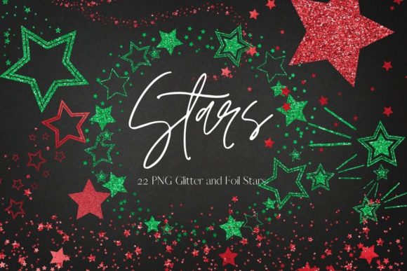 Christmas Glitter Stars Clipart for Illustrations