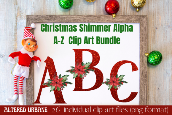 Christmas Shimmer Alpha a-Z Clip Art for Illustrations