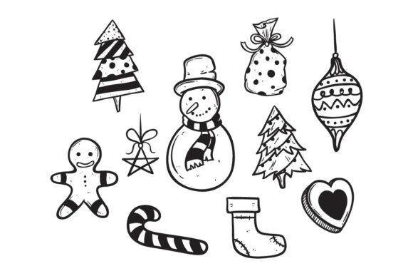 Collection of Doodle Christmas Icons for Branding and Packaging