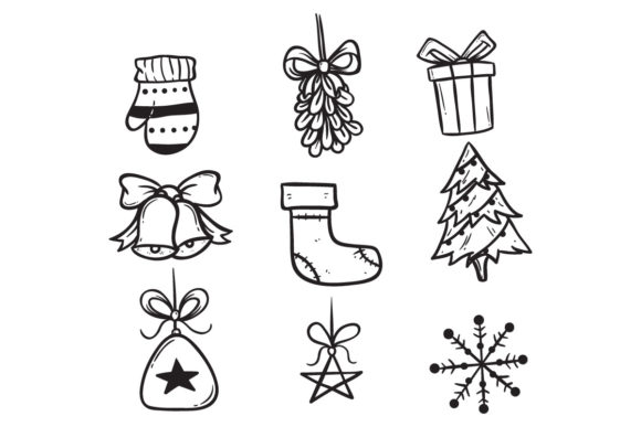 Cute Doodle Christmas Icons for Illustrations