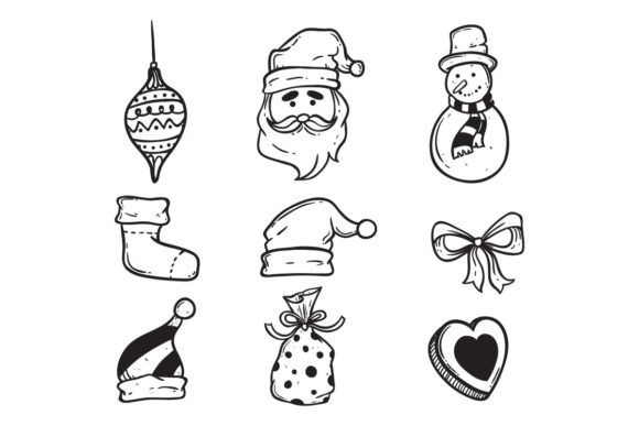 Cute Hand Drawn Christmas Icons for Embroidery