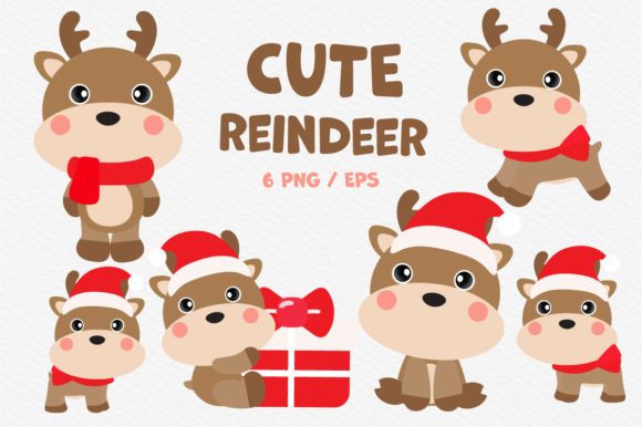 Cute Reindeer Cartoon Christmas Illustrations