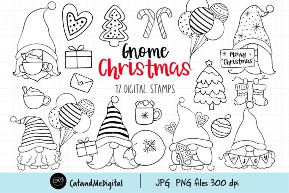 Gnome Christmas Digital Stamp Illustrations