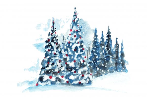 Hand Painted Watercolor Christmas Tree Illustrations