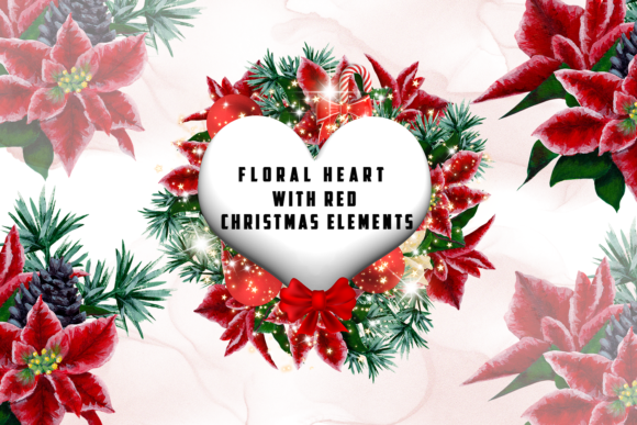 Red Christmas Flower Heart Frames Illustrations