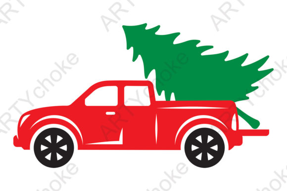Red Pickup Truck Christmas Tree. SVG Illustration Review