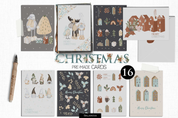 Scandinavian Christmas Cards Illustrations for Design Projects