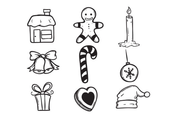 Set of Doodle Christmas Icons Illustrations