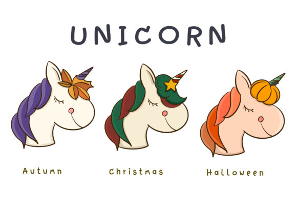 Unicorn Halloween Autumn Christmas Fall Illustrations