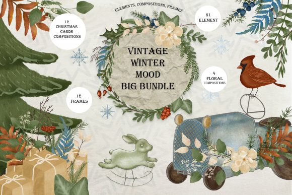 VINTAGE WATERCOLOR CHRISTMAS WINTER Illustrations