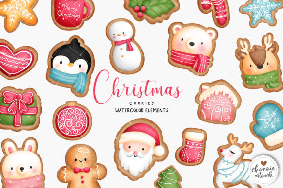 Watercolor Christmas Cookies Clipart for Editorial Use