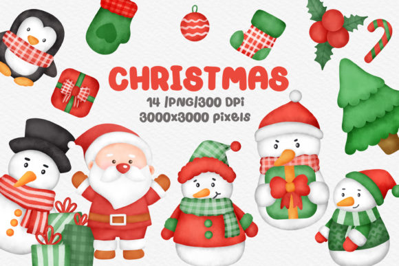 Watercolor Christmas Day Clipart Bundle for Illustrations