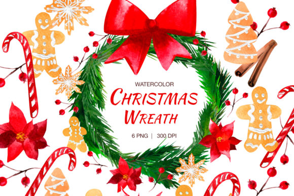 Watercolor Christmas Wreath Illustration for Greeting