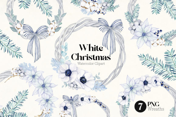 White Christmas Wreath Clipart for Festive Illustrations